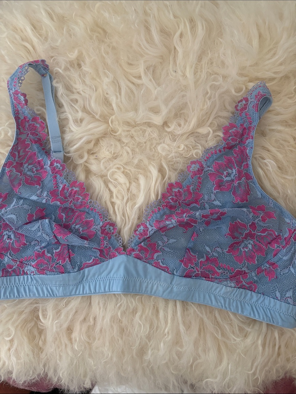 Cosabella Light Blue Bralette with Pink Floral Lace